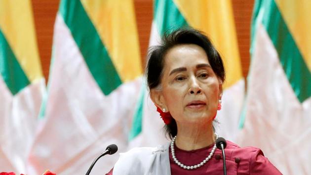 Myanmar State Counselor Aung San Suu Kyi delivers a speech to the nation over Rakhine and Rohingya situation in Naypyitaw, on September 19.(Reuters Photo) Myanmar State Counselor Aung San Suu Kyi delivers a speech to the nation over Rakhine and Rohingya situation in Naypyitaw, on September 19.(Reuters Photo)