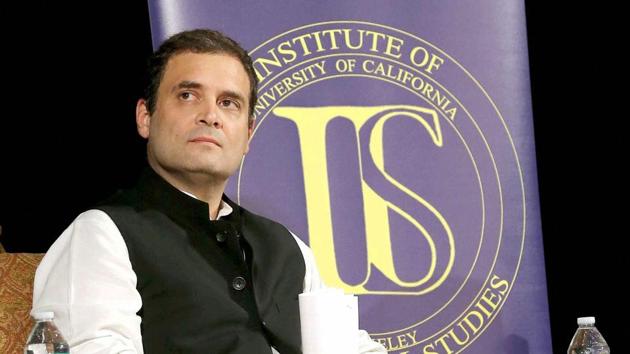 Congress vice-president Rahul Gandhi at the Institute of International Studies at UC Berkeley, California, on September 12.(PTI File Photo)