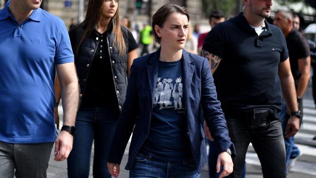 Serbia's prime minister Ana Brnabic (C) attends the Gay Pride parade in Belgrade. ‘The government is here for all citizens and will secure the respect of rights for all citizens,’ Brnabic told reporters. ‘We want to send a signal that diversity makes our society stronger, that together we can do more.’ (Andrej Isakovic / AFP) Serbia's prime minister Ana Brnabic (C) attends the Gay Pride parade in Belgrade. ‘The government is here for all citizens and will secure the respect of rights for all citizens,’ Brnabic told reporters. ‘We want to send a signal that diversity makes our society stronger, that together we can do more.’ (Andrej Isakovic / AFP)