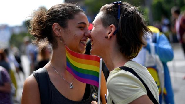 Two women react during the Gay Pride parade on September 17, 2017 in Belgrade. Brnabic is one of few current leaders worldwide who are openly gay. This small list includes Ireland and Luxembourg’s Prime Ministers Leo Varadkar and Xavier Bettel respectively. (Andrej Isakovic / AFP) Two women react during the Gay Pride parade on September 17, 2017 in Belgrade. Brnabic is one of few current leaders worldwide who are openly gay. This small list includes Ireland and Luxembourg’s Prime Ministers Leo Varadkar and Xavier Bettel respectively. (Andrej Isakovic / AFP)