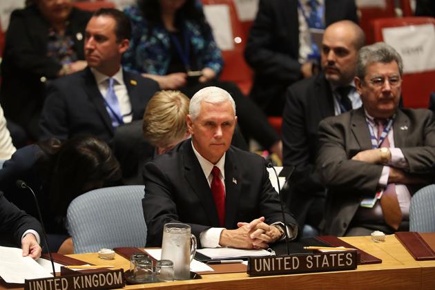 U.S. Vice President Mike Pence attends a Security Council meeting during the 72nd United Nations (U.N.) General Assembly at U.N. headquarters on September 20, 2017 in New York City. (AFP Photo) U.S. Vice President Mike Pence attends a Security Council meeting during the 72nd United Nations (U.N.) General Assembly at U.N. headquarters on September 20, 2017 in New York City. (AFP Photo)
