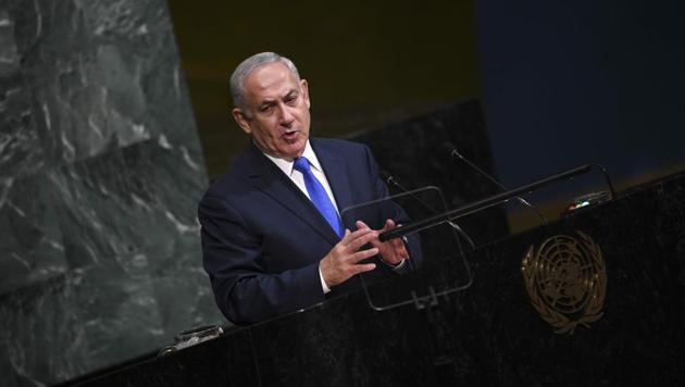 Benjamin Netanyahu, Prime Minister of Israel, addresses the 72nd session of the General Assembly at the United Nations in New York. (AFP) Benjamin Netanyahu, Prime Minister of Israel, addresses the 72nd session of the General Assembly at the United Nations in New York. (AFP)