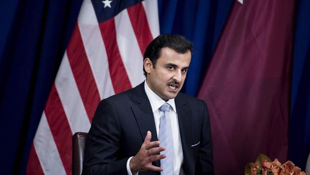 Qatar's Emir Tamim bin Hamad al-Thani makes a statement to the press before a meeting with US President Donald Trump in New York City, on the sidelines of the UN General Assembly.(AFP)