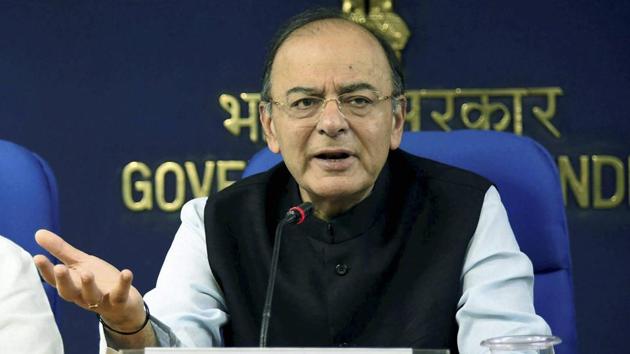 Union Finance Minister Arun Jaitley addresses the media after a cabinet meeting in New Delhi on Wednesday.(PTI)