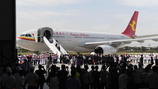 The first Airbus A330 plane completed in China that was delivered in Tianjin on Wednesday, September 20, 2017. (AFP) The first Airbus A330 plane completed in China that was delivered in Tianjin on Wednesday, September 20, 2017. (AFP)