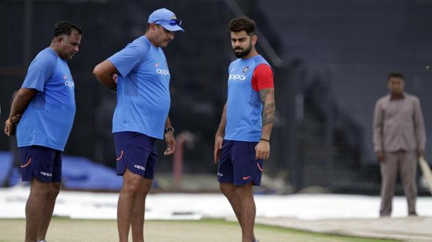 Virat Kohli and Ravi Shastri inspect the pitch for the second ODI in Kolkata. (AP) Virat Kohli and Ravi Shastri inspect the pitch for the second ODI in Kolkata. (AP)