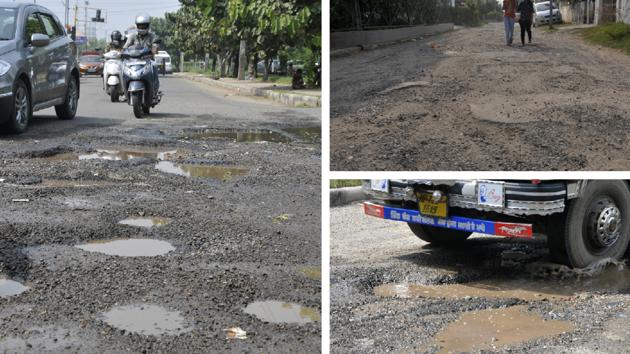 HT highlighted how important stretches across Panchkula are riddled with potholes. (HT Photos) HT highlighted how important stretches across Panchkula are riddled with potholes. (HT Photos)