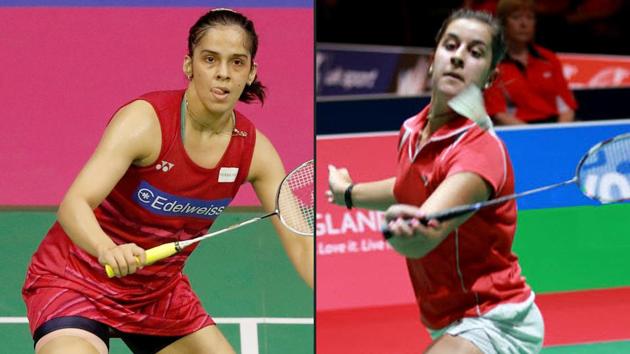 Saina Nehwal lost to Carolina Marin in the second round of women’s singles at the Japan Open Superseries in Tokyo on Thursday. Get highlights of Japan Open Superseries badminton here.(HT Photo)