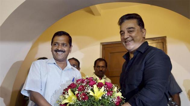 New Delhi Chief Minister Arvind Kejriwal greets actor Kamal Haasan at the latter's residence in Chennai on Thursday. (PTI Photo) New Delhi Chief Minister Arvind Kejriwal greets actor Kamal Haasan at the latter's residence in Chennai on Thursday. (PTI Photo)