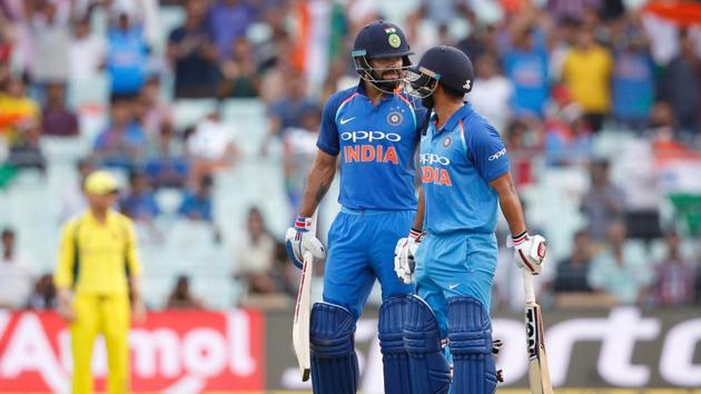Australia tried to fight back by taking the wickets of Rahane and Manish Pandey but Kedar Jadhav strung an aggressive fifty-run stand. (BCCI) Australia tried to fight back by taking the wickets of Rahane and Manish Pandey but Kedar Jadhav strung an aggressive fifty-run stand. (BCCI)