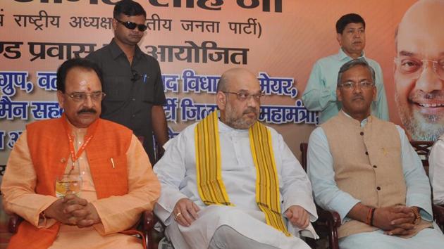 BJP president Amit Shah during his two-day tour in Dehradun.(HT Photo)