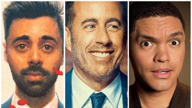 From left: Hasan Minhaj, Jerry Seinfeld and Trevor Noah. From left: Hasan Minhaj, Jerry Seinfeld and Trevor Noah.