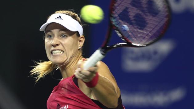 Angelique Kerber of Germany returns a shot to Karolina Pliskova of the Czech Republic during their quarterfinal match of the Pan Pacific Open tennis tournament.(AP)