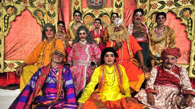 Artistes from Mathura pose for a photo in Chandigarh. (Ravi Kumar/HT)