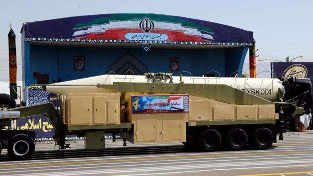 The new Iranian long range missile Khoramshahr is displayed during the annual military parade marking the anniversary of the outbreak of its devastating 1980-1988 war with Saddam Hussein's Iraq, on September 22,2017 in Tehran, President Hassan Rouhani vowed that Iran would boost its ballistic missile capabilities despite criticism from the United States and also France.(AFP)