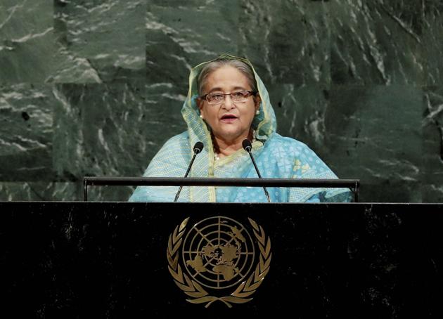Bangladesh Prime Minister Sheikh Hasina addresses the United Nations General Assembly, Thursday, Sept. 21, 2017, at the U.N. headquarters.(AP Photo)
