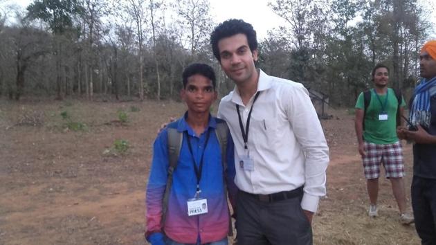 Mangal Kunjam with Rajkummar Rao on the sets of Newton.