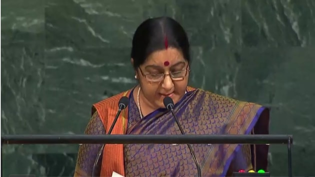 External affairs minister Sushma Swaraj at the United Nations General Assembly.