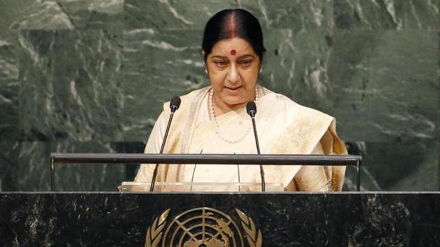 External affairs minister Sushma Swaraj addressing the 70th session of the United Nations General Assembly at the UN Headquarters in New York in 2015. (Reuters file photo) External affairs minister Sushma Swaraj addressing the 70th session of the United Nations General Assembly at the UN Headquarters in New York in 2015. (Reuters file photo)