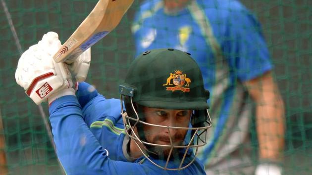 Australian cricketer Matthew Wade bats during a training session at the Holkar Stadium in Indore on September 23, 2017.  (AFP) 