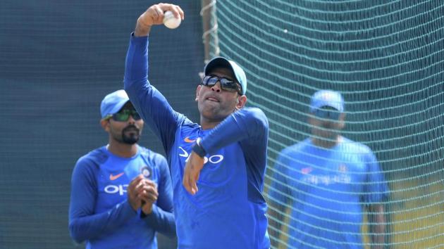MS Dhoni bowls at the nets. The senior player has guided the lower middle order well. (PTI) MS Dhoni bowls at the nets. The senior player has guided the lower middle order well. (PTI)