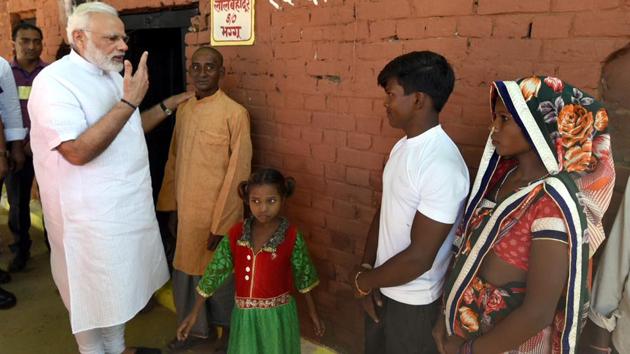 Prime Minister Narendra Modi interacts with the people of Shahanshahpur in Varanasi on Saturday. (Photo: PIB)