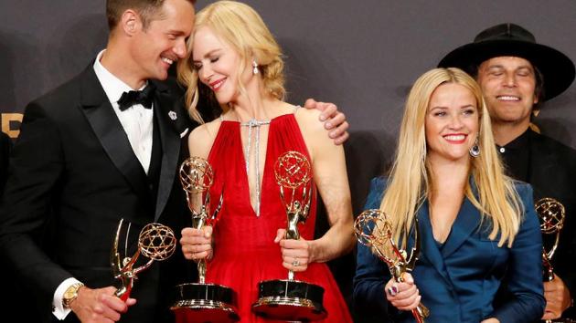 Alexander Skarsgard, Nicole Kidman, Reese Witherspoon and others pose with their Emmy for Outstanding Limited Series for Big Little Lies. (Lucy Nicholson / REUTERS) Alexander Skarsgard, Nicole Kidman, Reese Witherspoon and others pose with their Emmy for Outstanding Limited Series for Big Little Lies. (Lucy Nicholson / REUTERS)
