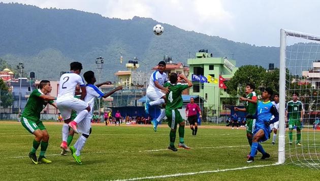 The India vs Iraq AFC U-16 Championship match in progress in Nepal.(AIFF)