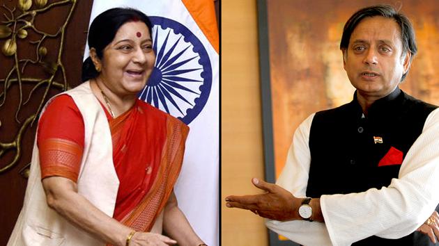 Congress leader Shashi Tharoor said Sushma Swaraj was justified in giving a befitting reply to Pakistan. (HT file photos)