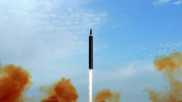 This undated file photo distributed by the North Korean government shows what was said to be the test launch of an intermediate range Hwasong-12 in North Korea.(AP file)