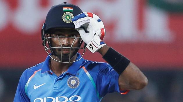 India's Hardik Pandya celebrates his half century. His half century propelled the hosts to a series win vs Australia.(REUTERS) India's Hardik Pandya celebrates his half century. His half century propelled the hosts to a series win vs Australia.(REUTERS)