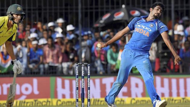 Jasprit Bumrah performed well in the death overs for India vs Australia in the third ODI in Indore on Sunday. (PTI) Jasprit Bumrah performed well in the death overs for India vs Australia in the third ODI in Indore on Sunday. (PTI)