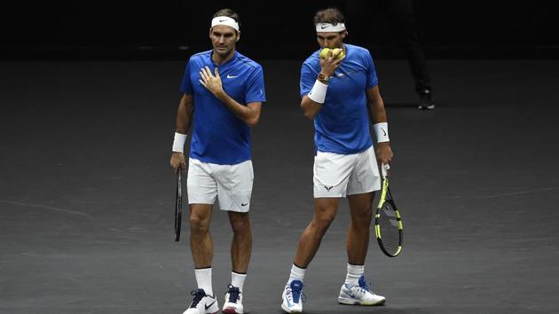 Roger Federer and Rafael Nadal teamed up for a Laver Cup match on Saturday.(AFP)