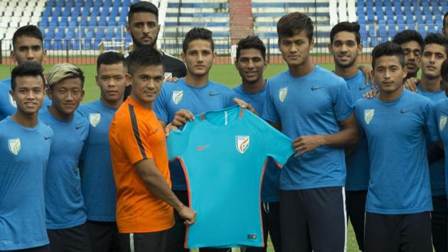 Sunil Chhetri (in orange jersey) says the experience of playing in the FIFA U-17 World Cup will help the Indian team.(AIFF)