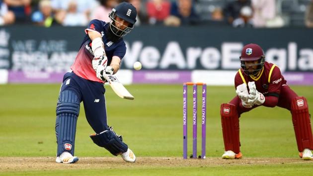 Moeen Ali in action against the West Indies in Bristol on Sunday. Moeen Ali struck the second quickest ODI hundred by an England player. (Action Images via Reuters) Moeen Ali in action against the West Indies in Bristol on Sunday. Moeen Ali struck the second quickest ODI hundred by an England player. (Action Images via Reuters)
