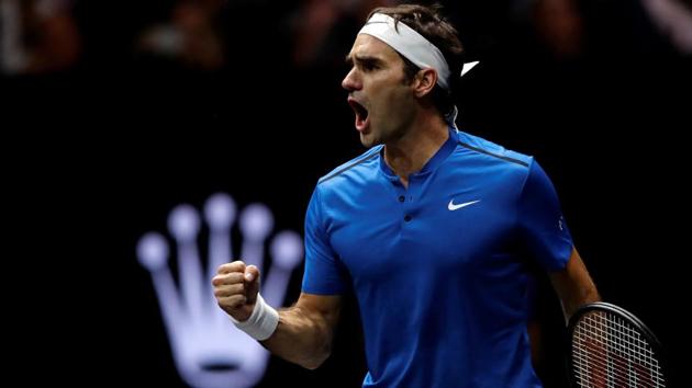 Roger Federer won 4-6, 7-6 (8/6), 11/9 against Nick Kyrgios to give Team Europe an unbeatable 15-9 lead. (REUTERS) Roger Federer won 4-6, 7-6 (8/6), 11/9 against Nick Kyrgios to give Team Europe an unbeatable 15-9 lead. (REUTERS)