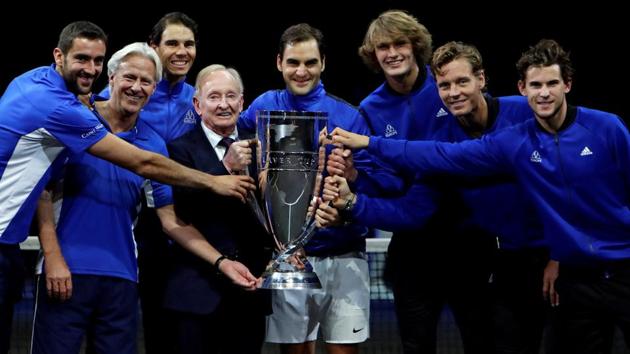 Team Europe members celebrate after winning the Laver Cup tournament. (REUTERS) Team Europe members celebrate after winning the Laver Cup tournament. (REUTERS)