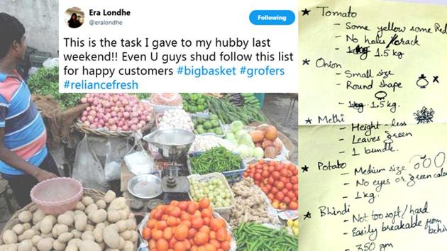 This woman’s hilarious grocery list for her husband is going viral(Era Londhe/Twitter)