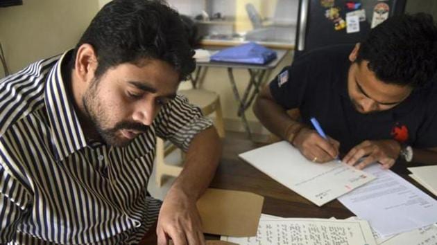 File picture of founders of The Indian Handwritten Letter Co. Ankit Anubhav (left) and Jaswanth Cheripally. Their business is growing. (HT Photo) File picture of founders of The Indian Handwritten Letter Co. Ankit Anubhav (left) and Jaswanth Cheripally. Their business is growing. (HT Photo)