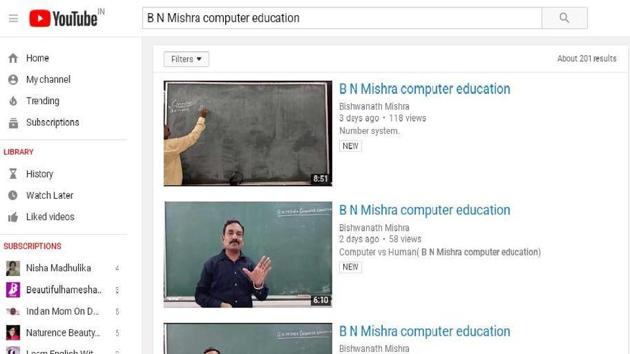 Screenshot of the classroom lecture videos on YouTube.