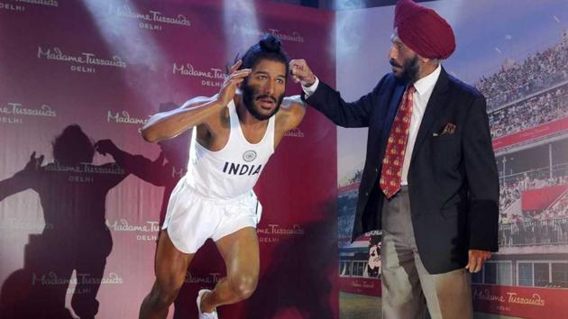 Milkha, who became the country’s first athlete to win gold in the Commonwealth Games, unveiled his wax likeness. (Keshav Singh/Hindustan Times) Milkha, who became the country’s first athlete to win gold in the Commonwealth Games, unveiled his wax likeness. (Keshav Singh/Hindustan Times)