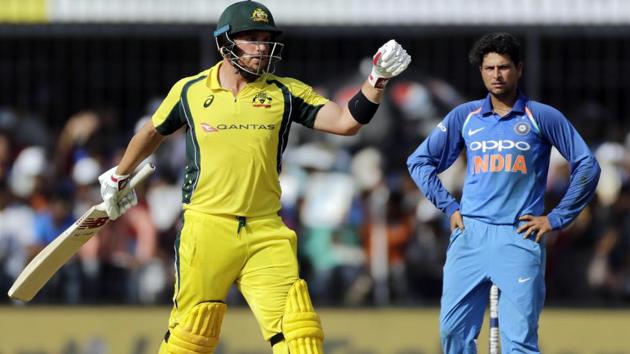 Aaron Finch made his comeback from injury at the third ODI between India and Australia in Indore on Sunday.(AP)