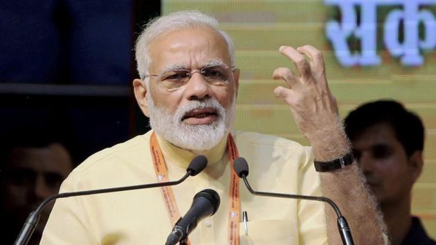 Prime Minister Narendra Modi addresses the BJP national executive meeting at Talkatora stadium in New Delhi on Monday. (PTI Photo) Prime Minister Narendra Modi addresses the BJP national executive meeting at Talkatora stadium in New Delhi on Monday. (PTI Photo)