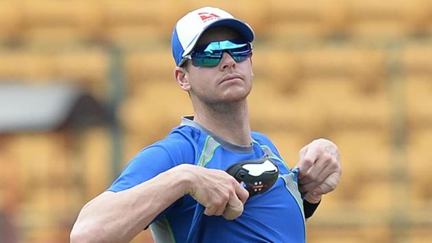Steve Smith prepares to bat during a practice session ahead of the fourth ODI at the M. Chinnaswamy Stadium in Bangalore. (AFP) Steve Smith prepares to bat during a practice session ahead of the fourth ODI at the M. Chinnaswamy Stadium in Bangalore. (AFP)