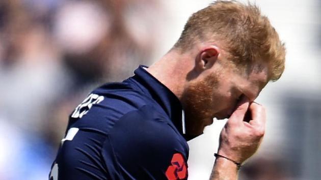 This file photo taken on June 01, 2017 shows England's Ben Stokes reacts while bowling during the ICC Champions Trophy cricket match between England and Bangladesh at The Oval in London. England have dropped Ben Stokes and Alex Hales from their side to play West Indies in the fourth one-day international at The Oval on September 27.(AFP)