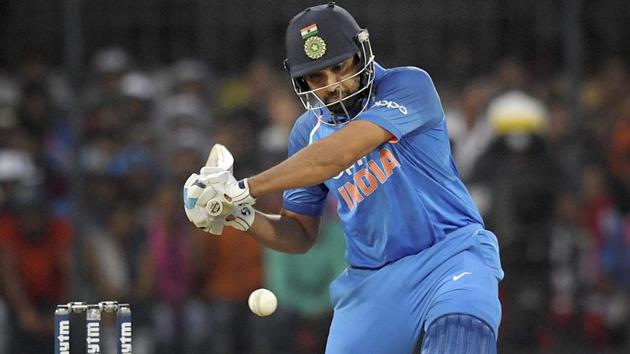 Indian cricket team opener Rohit Sharma hit six fours and four sixes in his match-winning 71 against Australia cricket team in the third ODI at Holkar Stadium in Indore on Sunday. (PTI) Indian cricket team opener Rohit Sharma hit six fours and four sixes in his match-winning 71 against Australia cricket team in the third ODI at Holkar Stadium in Indore on Sunday. (PTI)