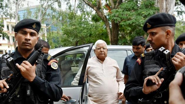 Former chief minister of Bihar and RJD chief, Lalu Prasad Yadav arrives to appear in Special CBI Court in connection with the Multi-Crore fodder scam case, in Ranchi on August 31. (PTI File Photo) Former chief minister of Bihar and RJD chief, Lalu Prasad Yadav arrives to appear in Special CBI Court in connection with the Multi-Crore fodder scam case, in Ranchi on August 31. (PTI File Photo)