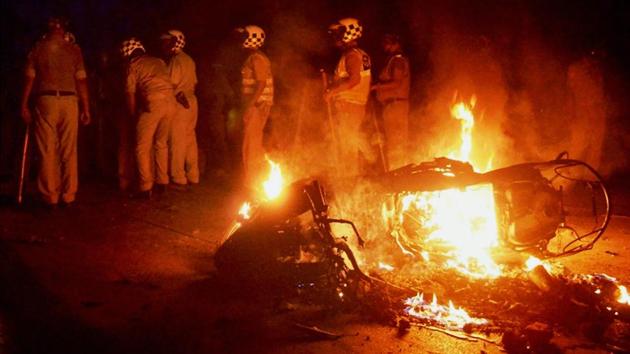 A bike in flames during clashes between the students and police at BHU during late Saturday night. Even the police in Varanasi, Uttar Pradesh, filed charges of arson and other crimes against 1,200 BHU students protesting a sexual assault by motorcycle-borne assailants. The state reported a 33% rise in sexual harassment cases from 2014 to 2015, according to national crime data, which also reveal that 74% of these cases went unpunished. (PTI) A bike in flames during clashes between the students and police at BHU during late Saturday night. Even the police in Varanasi, Uttar Pradesh, filed charges of arson and other crimes against 1,200 BHU students protesting a sexual assault by motorcycle-borne assailants. The state reported a 33% rise in sexual harassment cases from 2014 to 2015, according to national crime data, which also reveal that 74% of these cases went unpunished. (PTI)