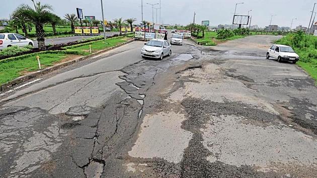 Built at a cost of Rs 15 crore, the Airport Road has become virtually non-motorable in two years. (HT Photo) Built at a cost of Rs 15 crore, the Airport Road has become virtually non-motorable in two years. (HT Photo)