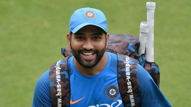 Rohit Sharma arrives for a net practice session held ahead of the fourth ODI at the M. Chinnaswamy Stadium in Bangalore.  (AFP) 